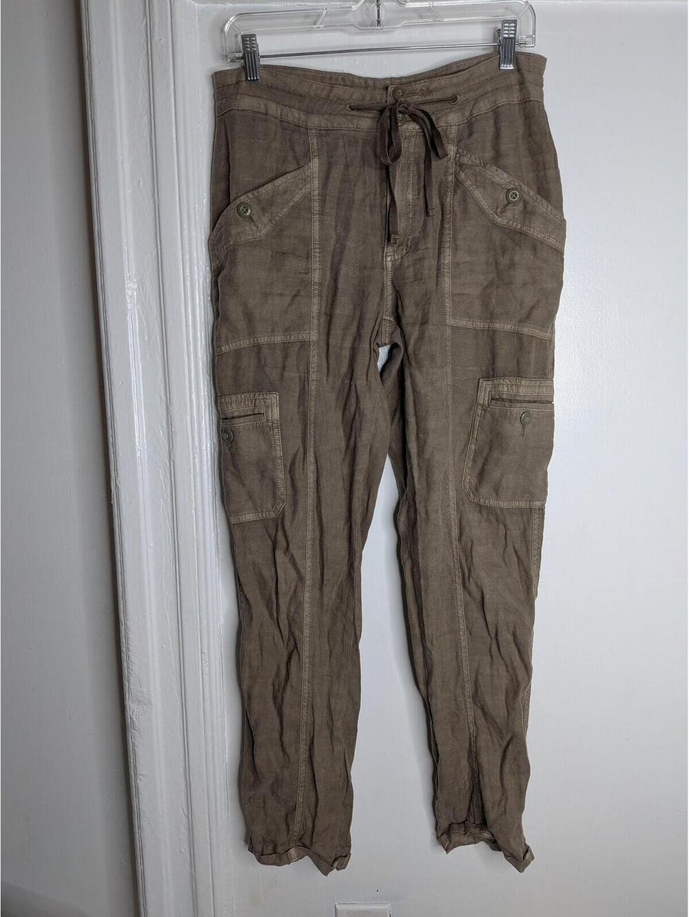 American Eagle Outfitters Pants Womens 4 Brown Linen Cargo Elastic Waist Pockets